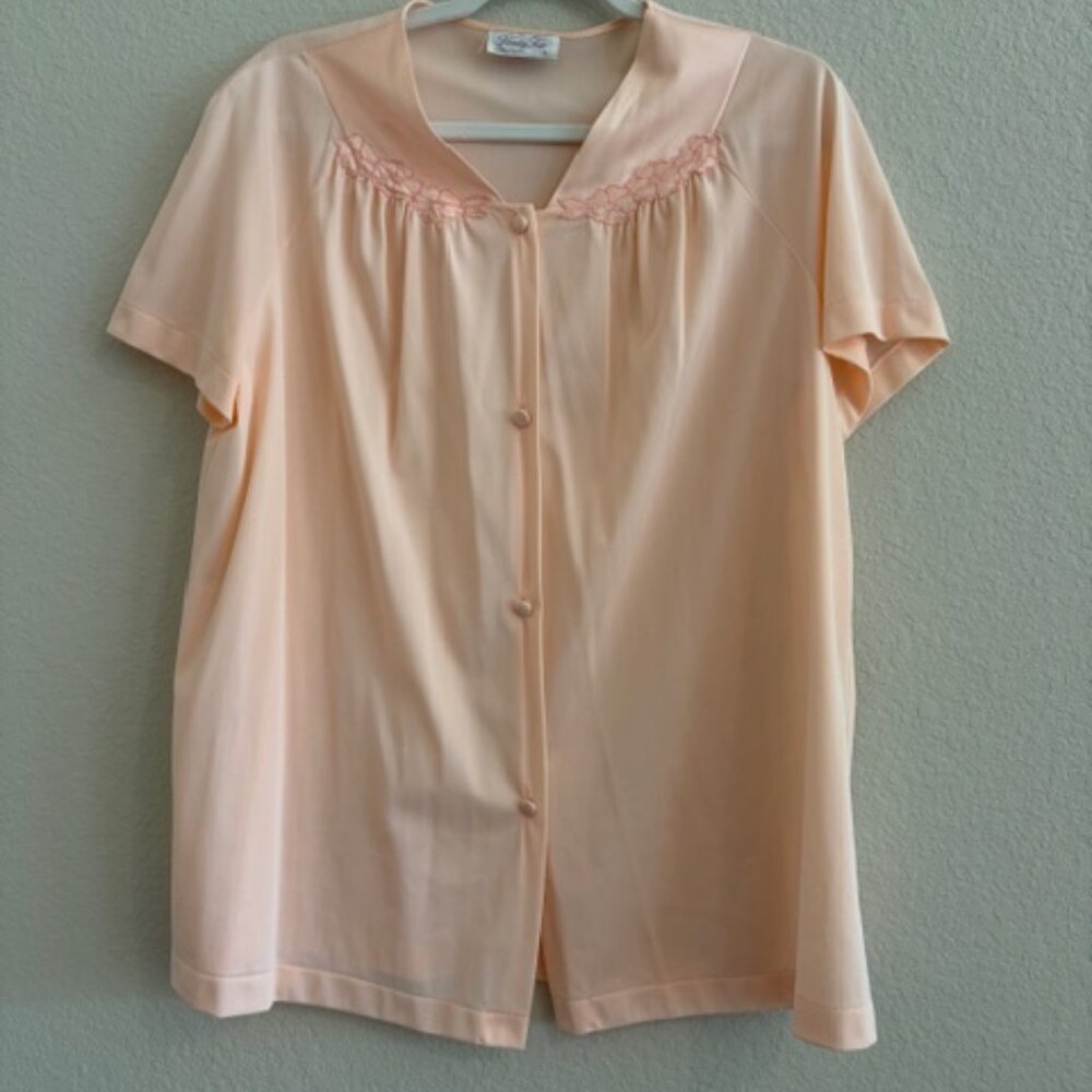 Vintage Vanity Fair Silky Nylon 2 Piece Pajama Set Peach Size L USA Retro 80's - Picture 4 of 11